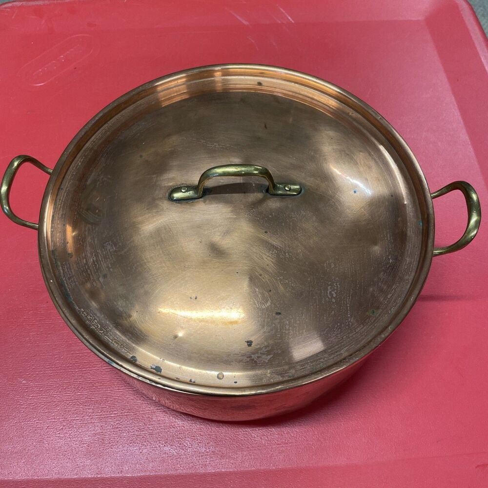 Vintage Tagus Copper Chef Pot Pan with Lid, Double Handles, Portugal 3.5x9.5